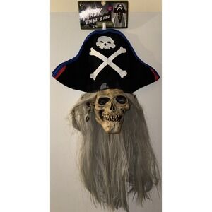 Vtg Pirate Skull Mask Mario Chiodo Studios Long Gray Hair Crossbones Creepy 2005